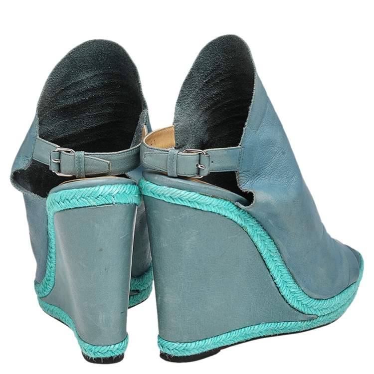Pre Owned Balenciaga Blue Leather Glove Wedge Sandals Size 41