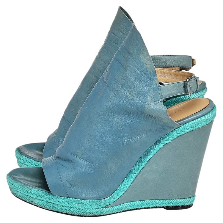 Pre Owned Balenciaga Blue Leather Glove Wedge Sandals Size 41
