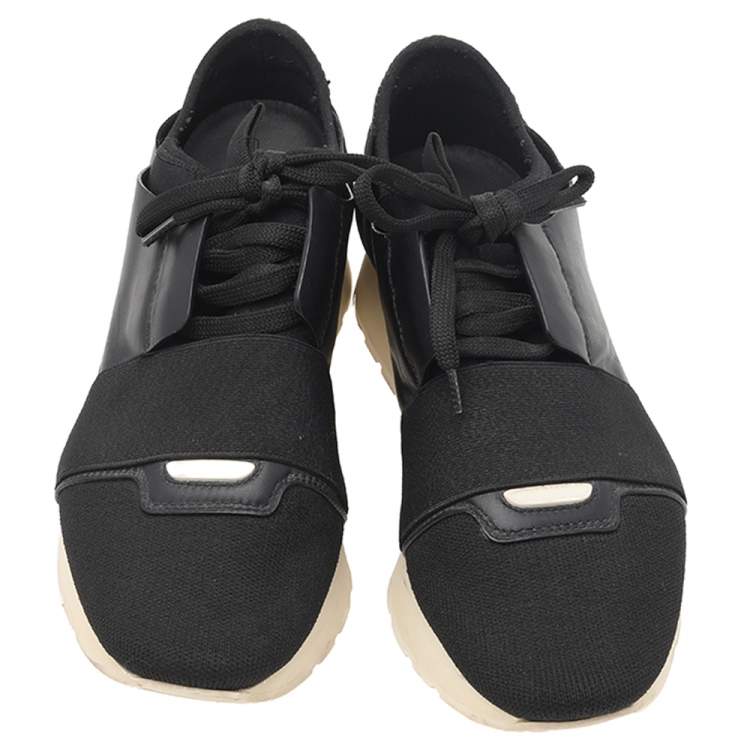 Pre Owned Balenciaga Black Canvas And Leather Race Runner Sneakers Size 36