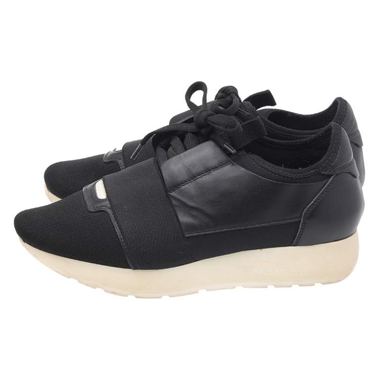 Pre Owned Balenciaga Black Canvas And Leather Race Runner Sneakers Size 36