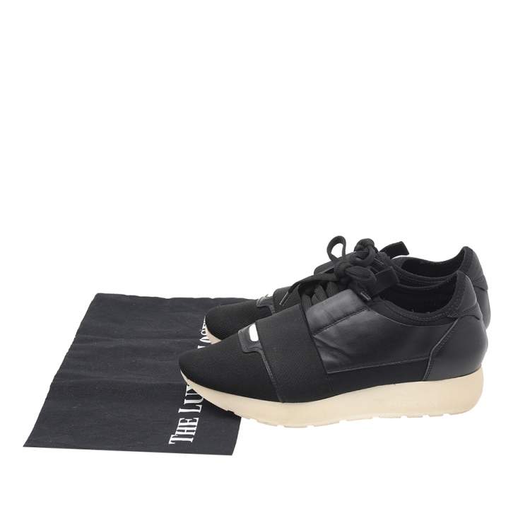 Pre Owned Balenciaga Black Canvas And Leather Race Runner Sneakers Size 36