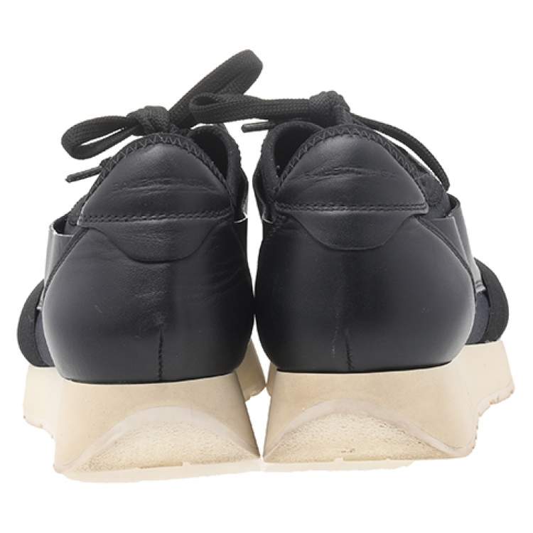 Pre Owned Balenciaga Black Canvas And Leather Race Runner Sneakers Size 36