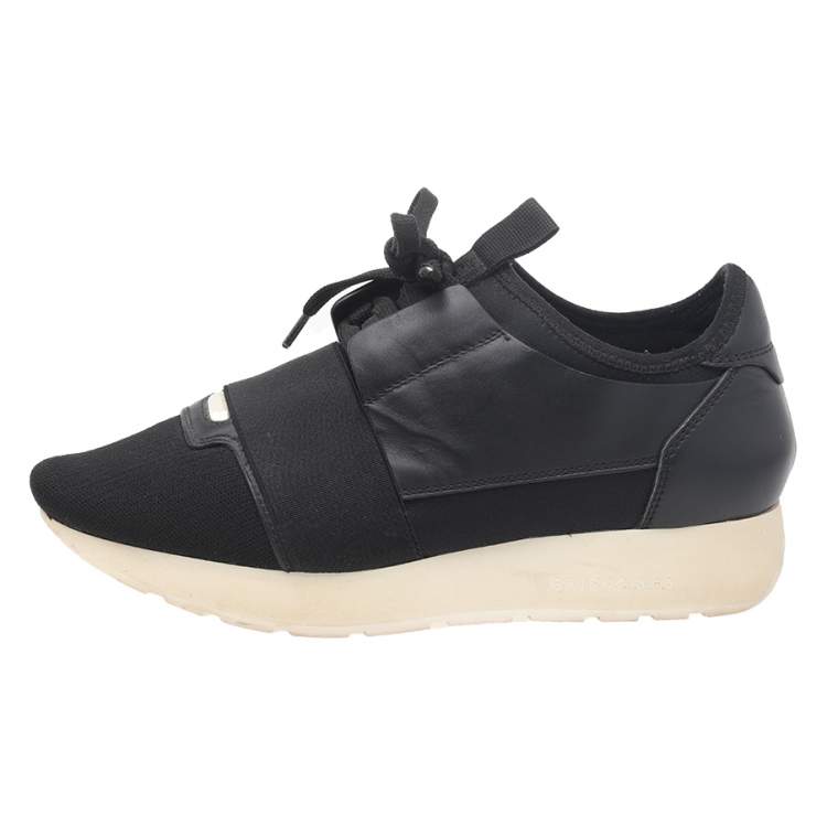Pre Owned Balenciaga Black Canvas And Leather Race Runner Sneakers Size 36