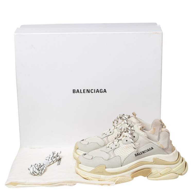 Pre Owned Balenciaga Grey/White Leather And Mesh Triple S Sneakers Size 38