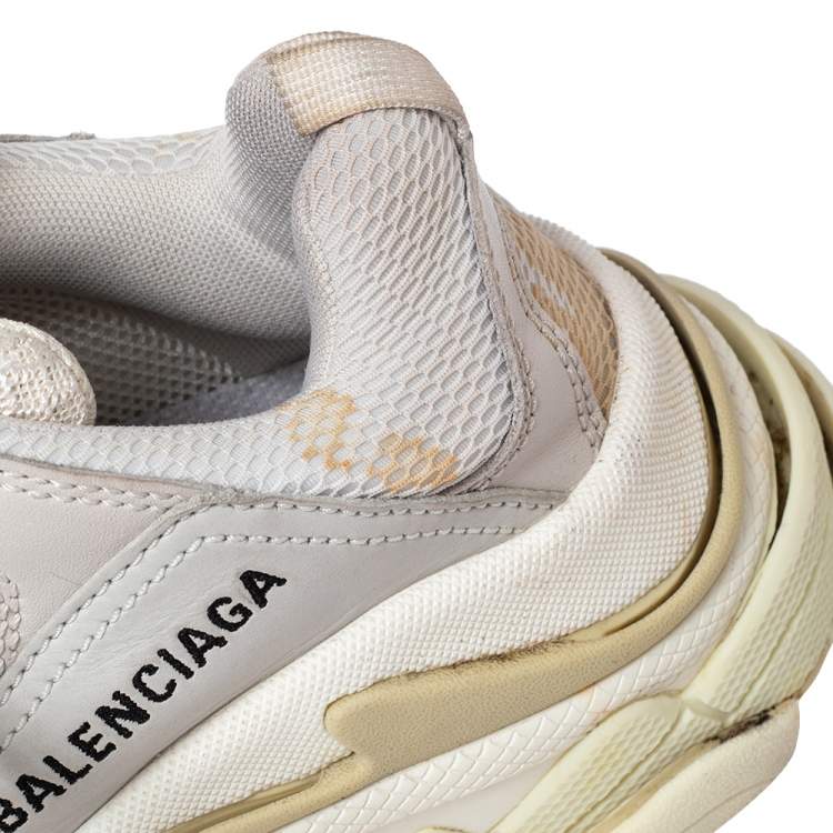 Pre Owned Balenciaga Grey/White Leather And Mesh Triple S Sneakers Size 38