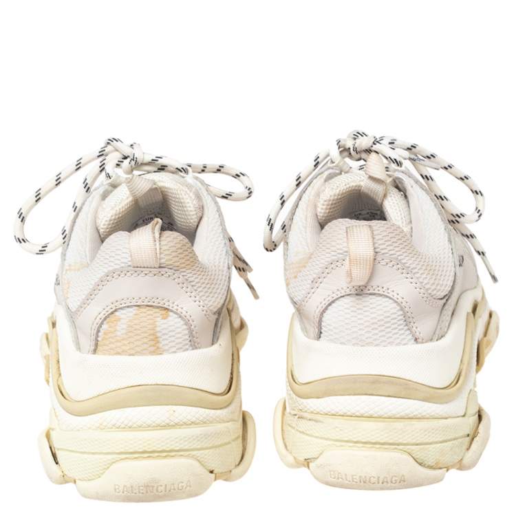 Pre Owned Balenciaga Grey/White Leather And Mesh Triple S Sneakers Size 38