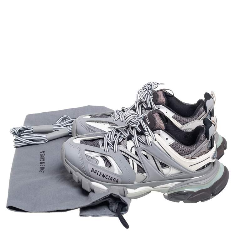 Pre Owned Balenciaga Grey/White Mesh And Leather Track Low Top Sneakers Size 36