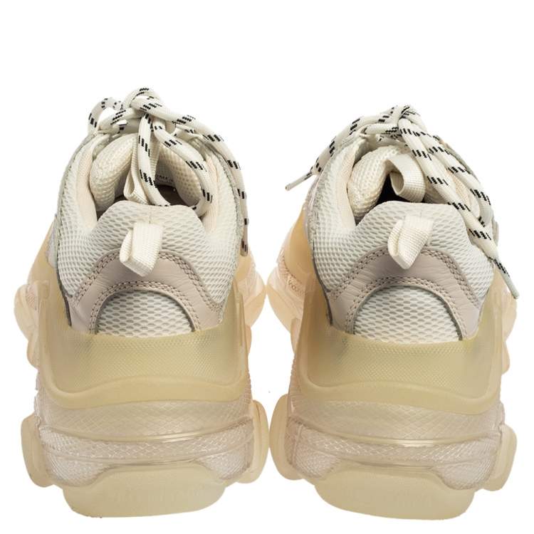 Pre Owned Balenciaga White/Grey Leather, Mesh Triple S Clear  Sneakers Size 36