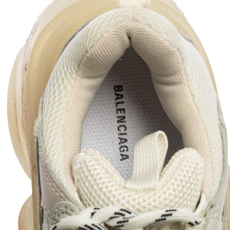 Pre Owned Balenciaga White/Grey Leather, Mesh Triple S Clear  Sneakers Size 36