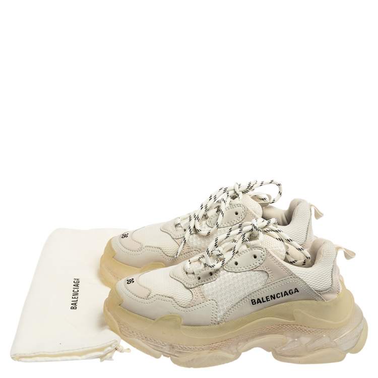 Pre Owned Balenciaga White/Grey Leather, Mesh Triple S Clear  Sneakers Size 36