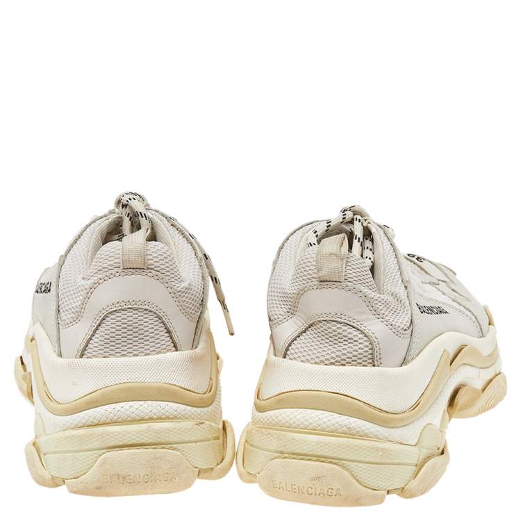 Pre Owned Balenciaga Grey/Beige Leather and Mesh Triple S Sneakers Size 39