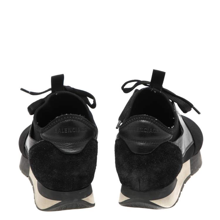 Pre Owned Balenciaga Black Neoprene And Leather Race Runner Sneakers Size 36