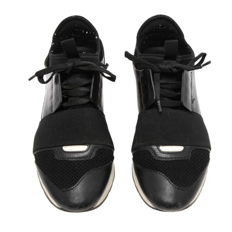 Pre Owned Balenciaga Black Neoprene And Leather Race Runner Sneakers Size 36
