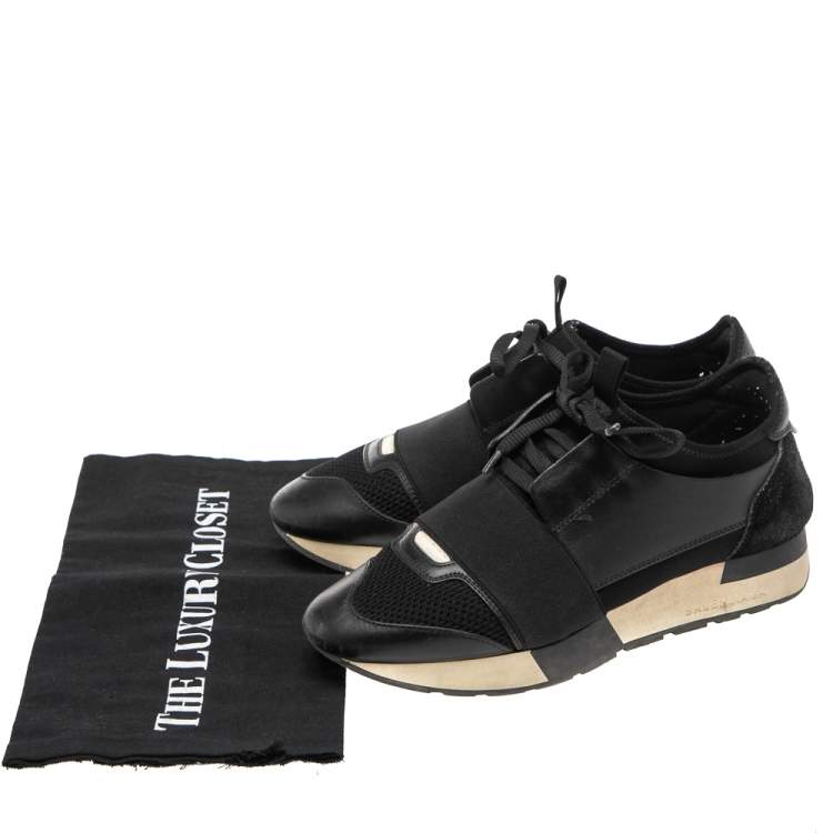 Pre Owned Balenciaga Black Neoprene And Leather Race Runner Sneakers Size 36