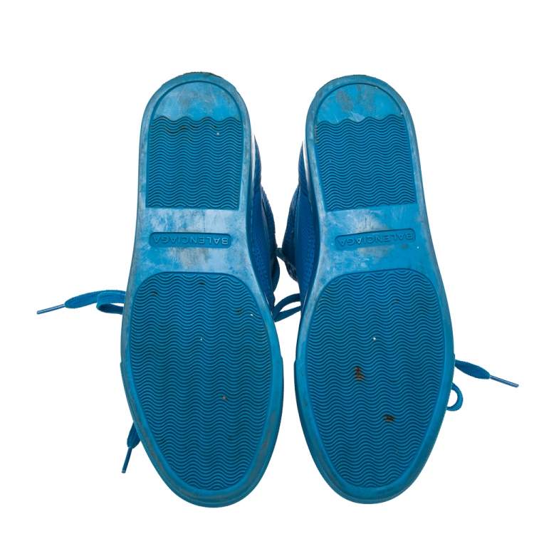 Pre Owned Balenciaga Blue Perforated Leather High Top Sneakers Size 38
