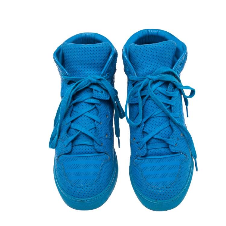 Pre Owned Balenciaga Blue Perforated Leather High Top Sneakers Size 38