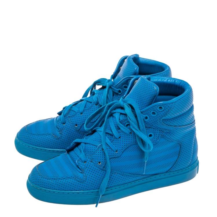 Pre Owned Balenciaga Blue Perforated Leather High Top Sneakers Size 38