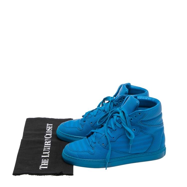 Pre Owned Balenciaga Blue Perforated Leather High Top Sneakers Size 38