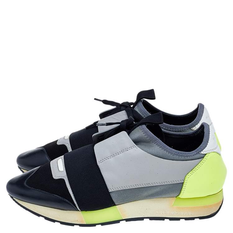 Pre Owned Balenciaga Multicolor Mesh And Leather Race Runner Sneakers Size 39