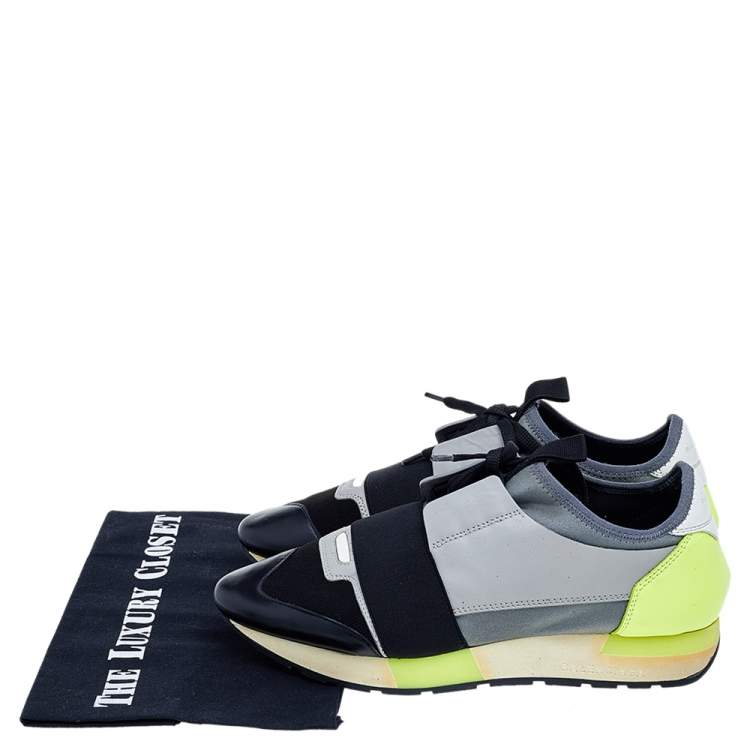Pre Owned Balenciaga Multicolor Mesh And Leather Race Runner Sneakers Size 39