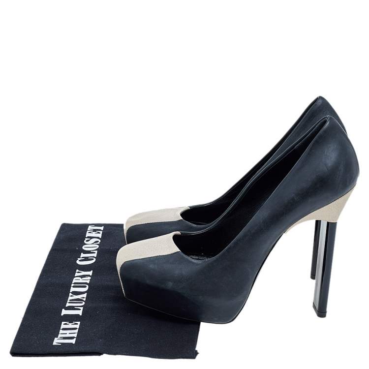 Pre Owned Balenciaga Black/Beige Leather Pumps Size 38.5