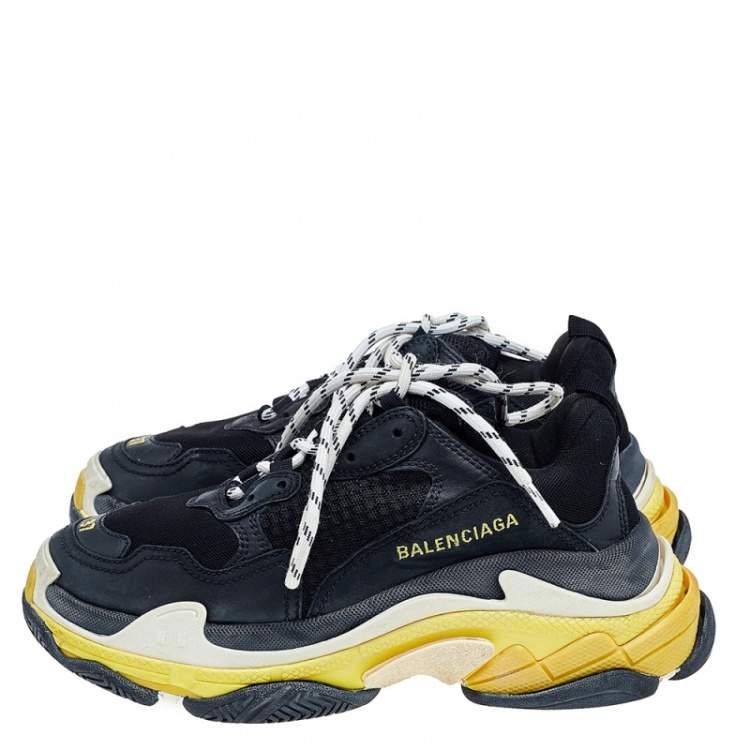 Pre Owned Balenciaga Black /Yellow Leather And Mesh Triple S Clear Sneakers Size 37