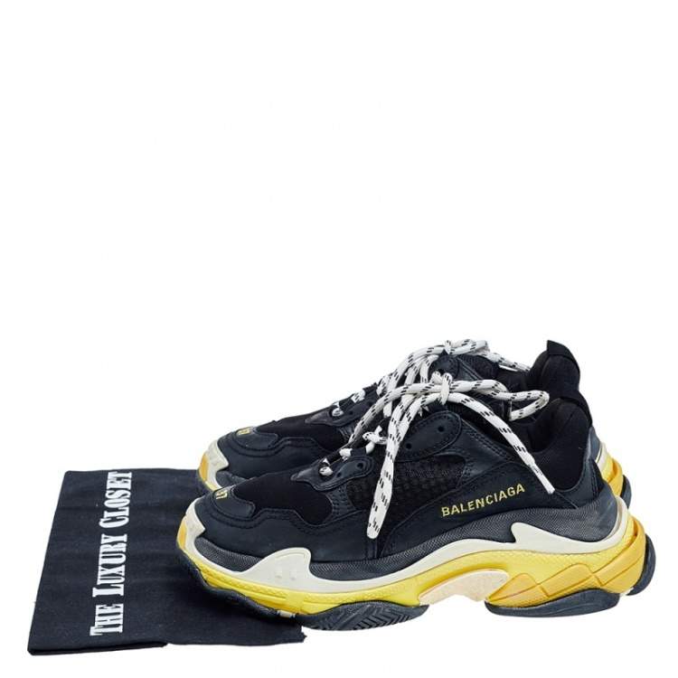 Pre Owned Balenciaga Black /Yellow Leather And Mesh Triple S Clear Sneakers Size 37
