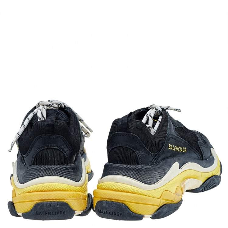 Pre Owned Balenciaga Black /Yellow Leather And Mesh Triple S Clear Sneakers Size 37