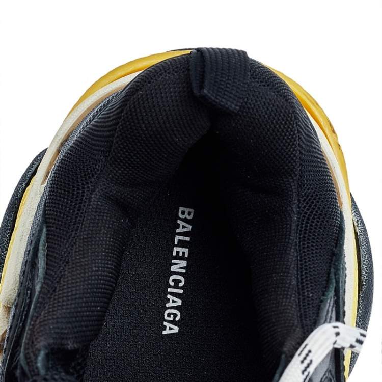 Pre Owned Balenciaga Black /Yellow Leather And Mesh Triple S Clear Sneakers Size 37