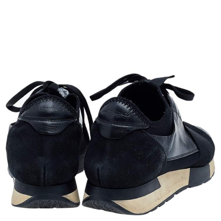Pre Owned Balenciaga Black Leather And Mesh Race Runner Sneakers Size 39