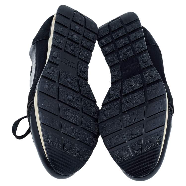 Pre Owned Balenciaga Black Leather And Mesh Race Runner Sneakers Size 39