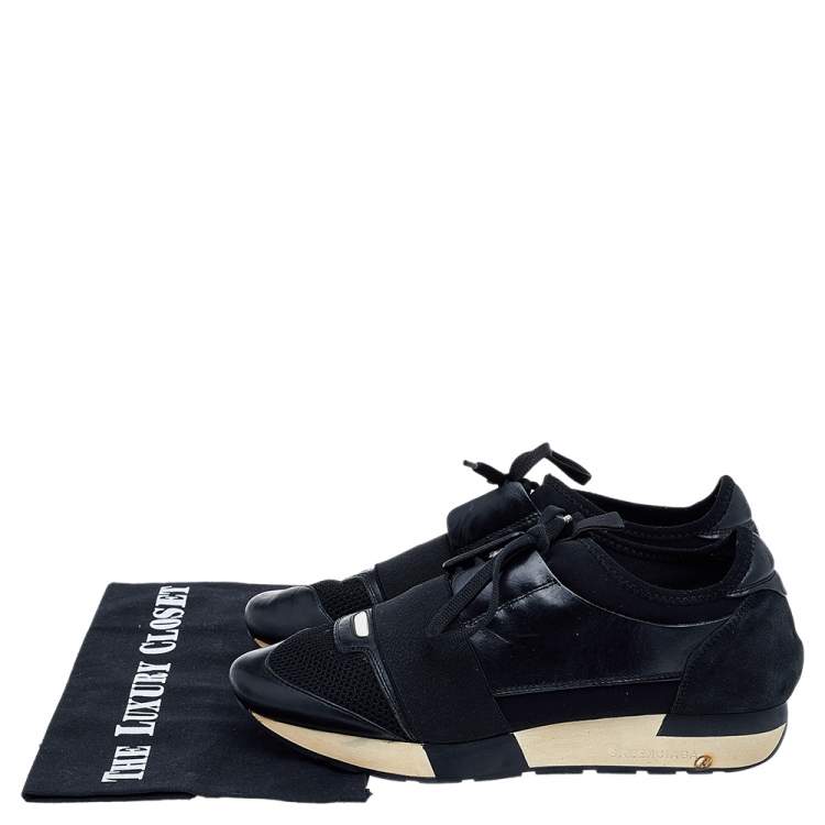 Pre Owned Balenciaga Black Leather And Mesh Race Runner Sneakers Size 39