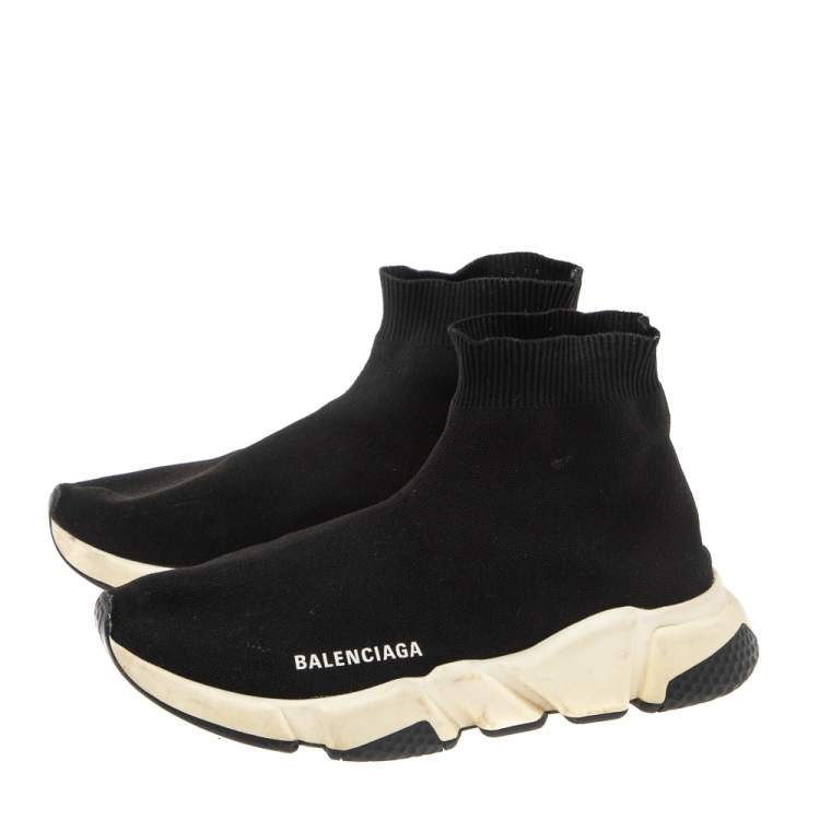 Pre Owned Balenciaga Black Knit Fabric Speed Trainer Sneakers Size 39