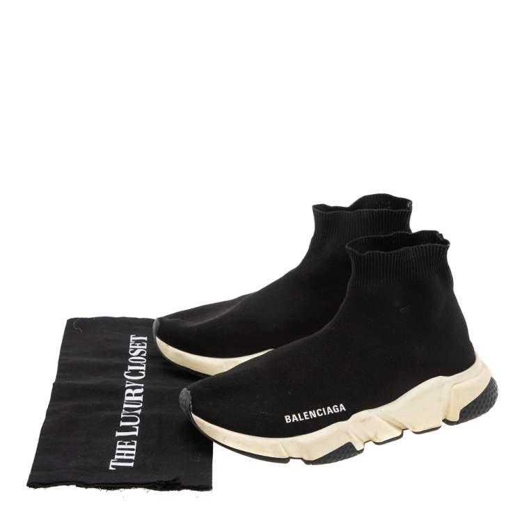 Pre Owned Balenciaga Black Knit Fabric Speed Trainer Sneakers Size 39