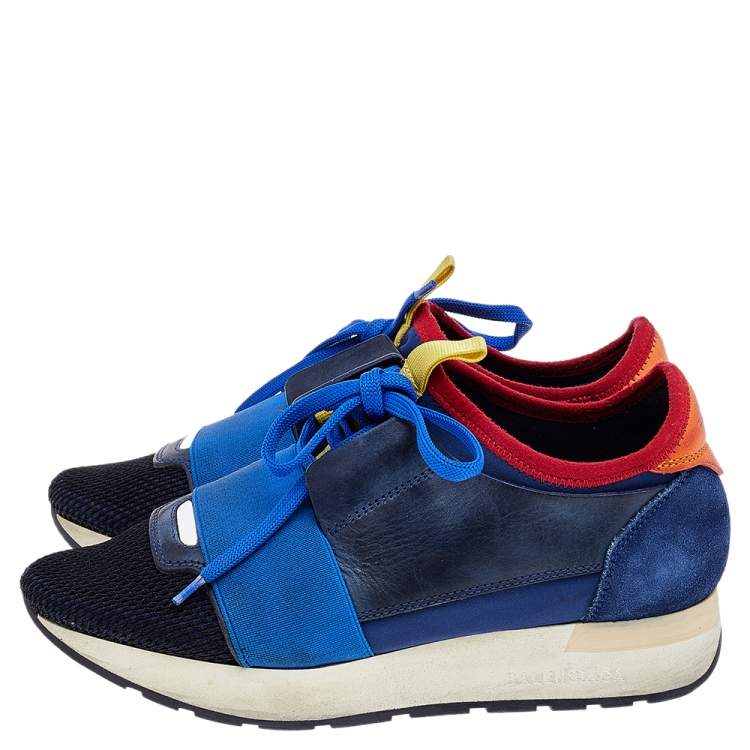 Pre Owned Balenciaga Multicolor Mesh And Leather Race Runner Low Top Sneakers Size 35