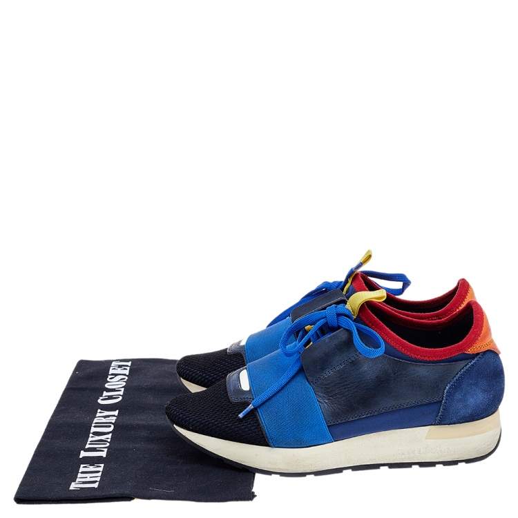 Pre Owned Balenciaga Multicolor Mesh And Leather Race Runner Low Top Sneakers Size 35