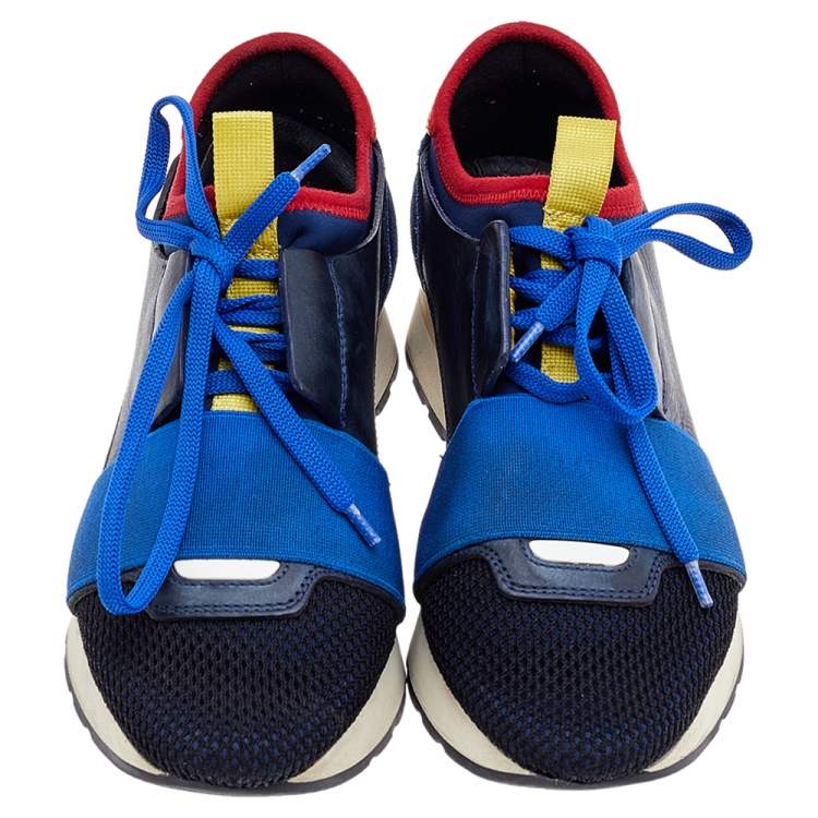 Pre Owned Balenciaga Multicolor Mesh And Leather Race Runner Low Top Sneakers Size 35