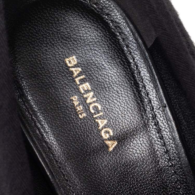 Pre Owned Balenciaga Black Pleated Fabric and Leather Logo Knife Pumps Size 37