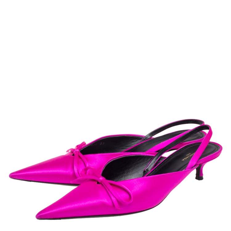 Pre Owned Balenciaga Pink Satin Logo Knife Mules Sandals  Size 37