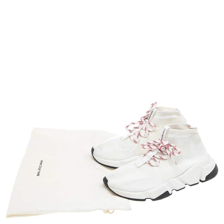Pre Owned Balenciaga Cream Knit Fabric Speed Trainer Low Top Sneakers Size 37