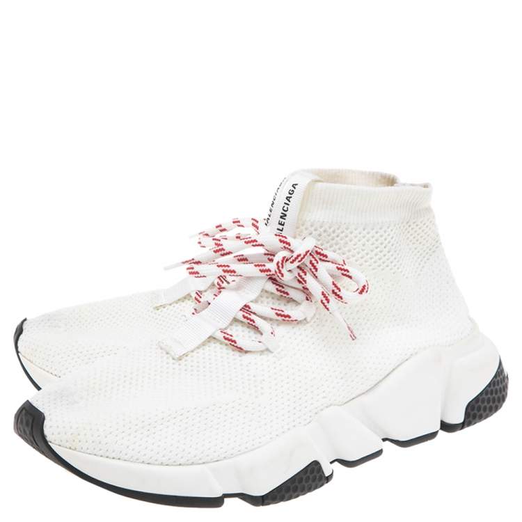 Pre Owned Balenciaga Cream Knit Fabric Speed Trainer Low Top Sneakers Size 37