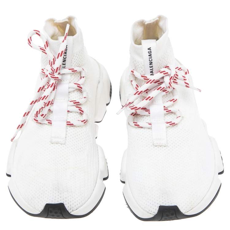 Pre Owned Balenciaga Cream Knit Fabric Speed Trainer Low Top Sneakers Size 37