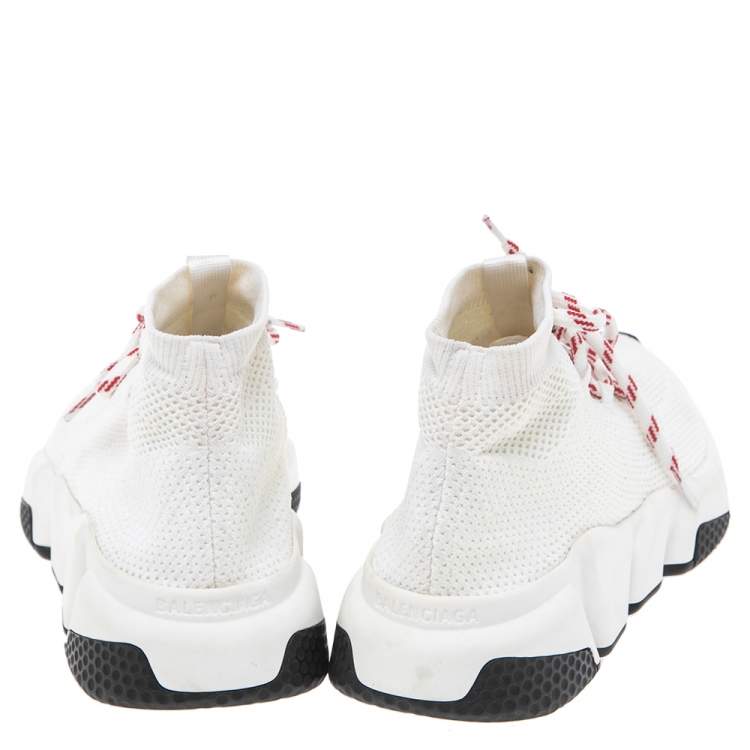 Pre Owned Balenciaga Cream Knit Fabric Speed Trainer Low Top Sneakers Size 37