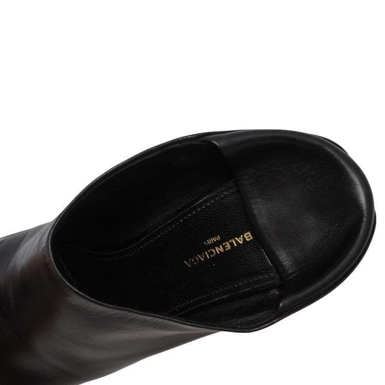 Pre Owned Balenciaga Black Leather Quadro Square Toe Foldable Heel Mules Size 37