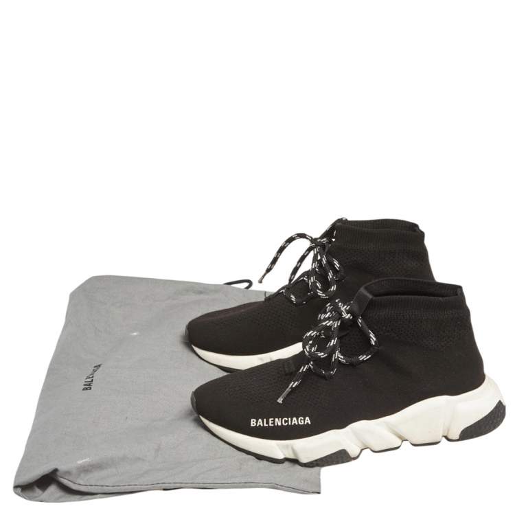 Pre Owned Balenciaga Black Knit Fabric Speed Trainer Sneakers Size 38