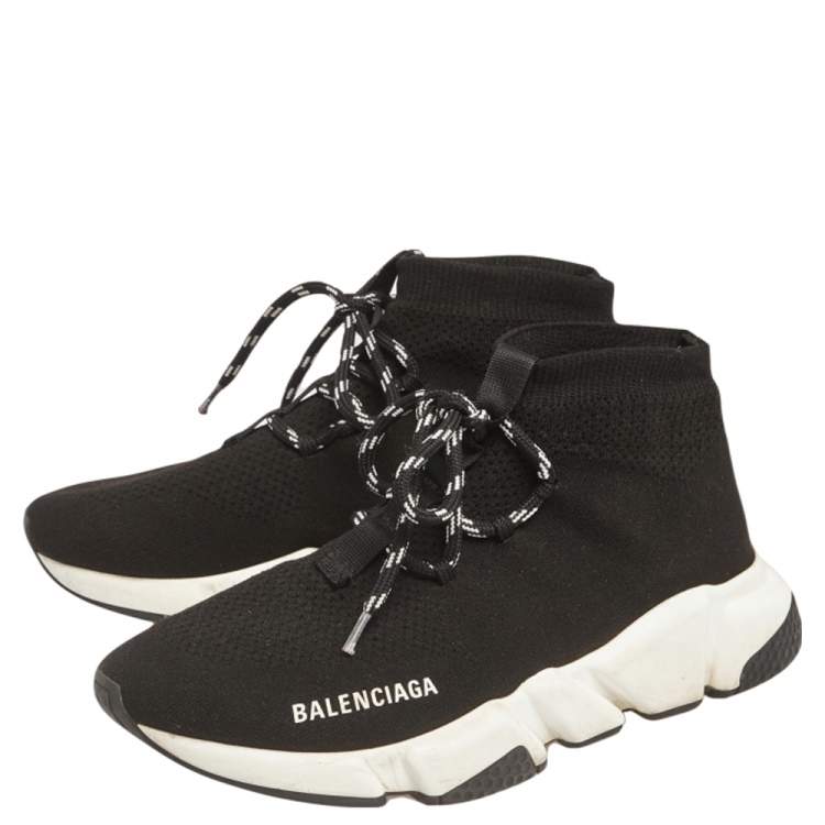 Pre Owned Balenciaga Black Knit Fabric Speed Trainer Sneakers Size 38