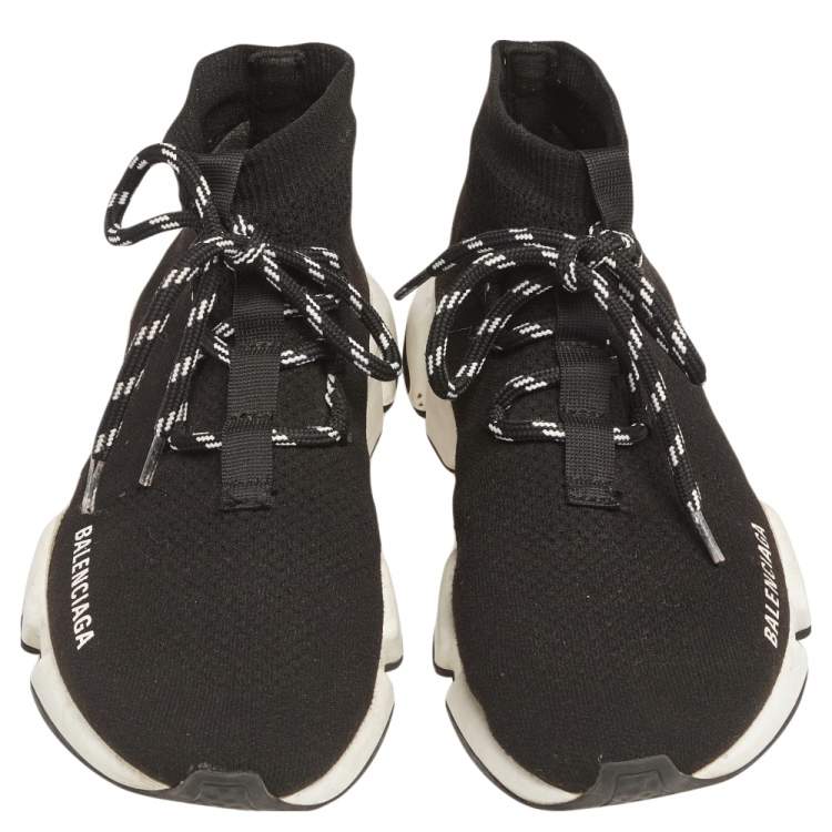 Pre Owned Balenciaga Black Knit Fabric Speed Trainer Sneakers Size 38
