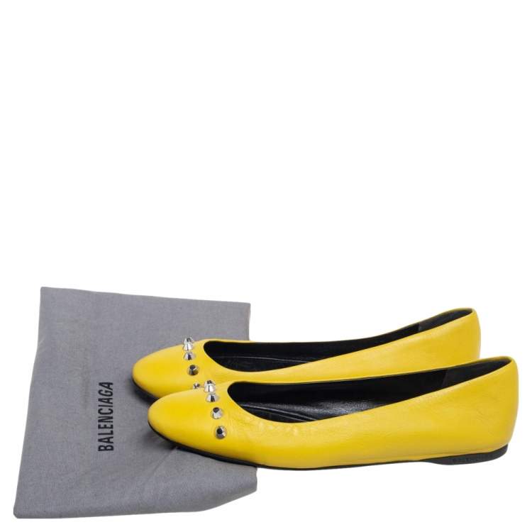 Pre Owned Balenciaga Yellow Leather Studded Ballet Flats Size 38