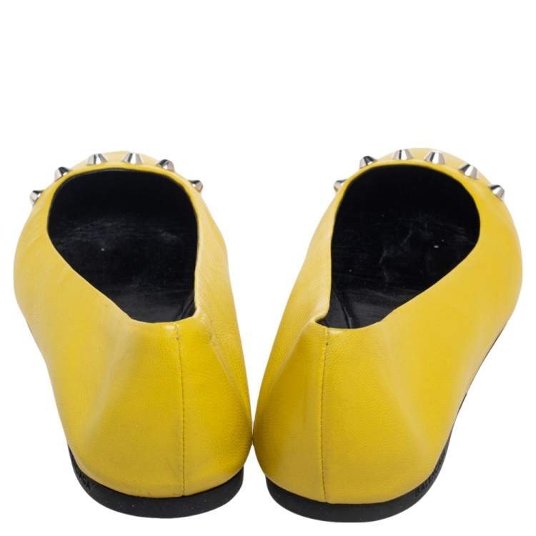 Pre Owned Balenciaga Yellow Leather Studded Ballet Flats Size 38