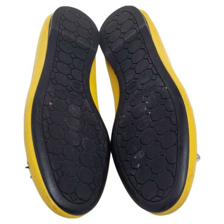 Pre Owned Balenciaga Yellow Leather Studded Ballet Flats Size 38